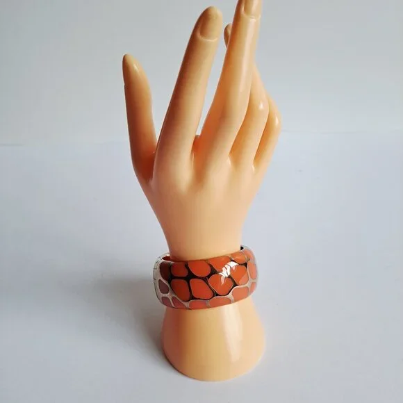 New Angelique De Paris 925 Gold Platted Coral Leopard Print Wide Bracelet - Picture 12 of 16